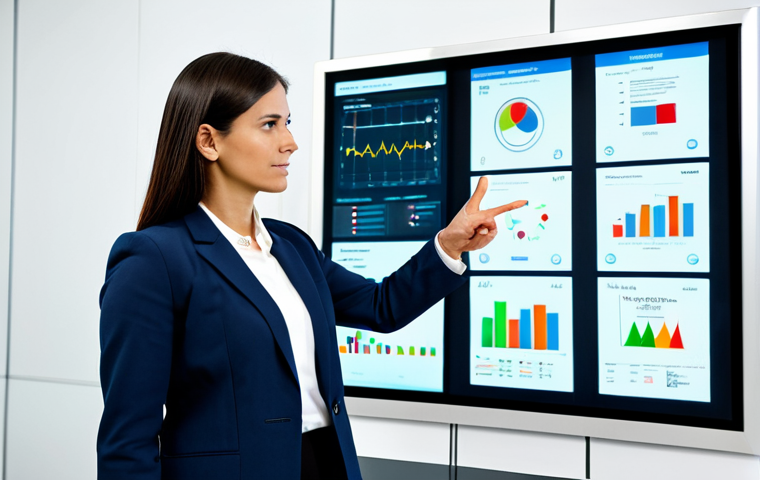 A professional female nutritionist in a modest business suit stands confidently in a brightly lit, modern consultation room. She gestures towards a transparent digital screen displaying clear, simplified scientific nutrition data and common food misconceptions being clarified. The setting emphasizes an uncluttered, contemporary design with subtle technological integration, conveying clarity and expert guidance. The image is clean, sharp, and focused on education. Fully clothed, appropriate attire, safe for work, professional, perfect anatomy, correct proportions, natural pose, well-formed hands, proper finger count, natural body proportions, high-quality photography.