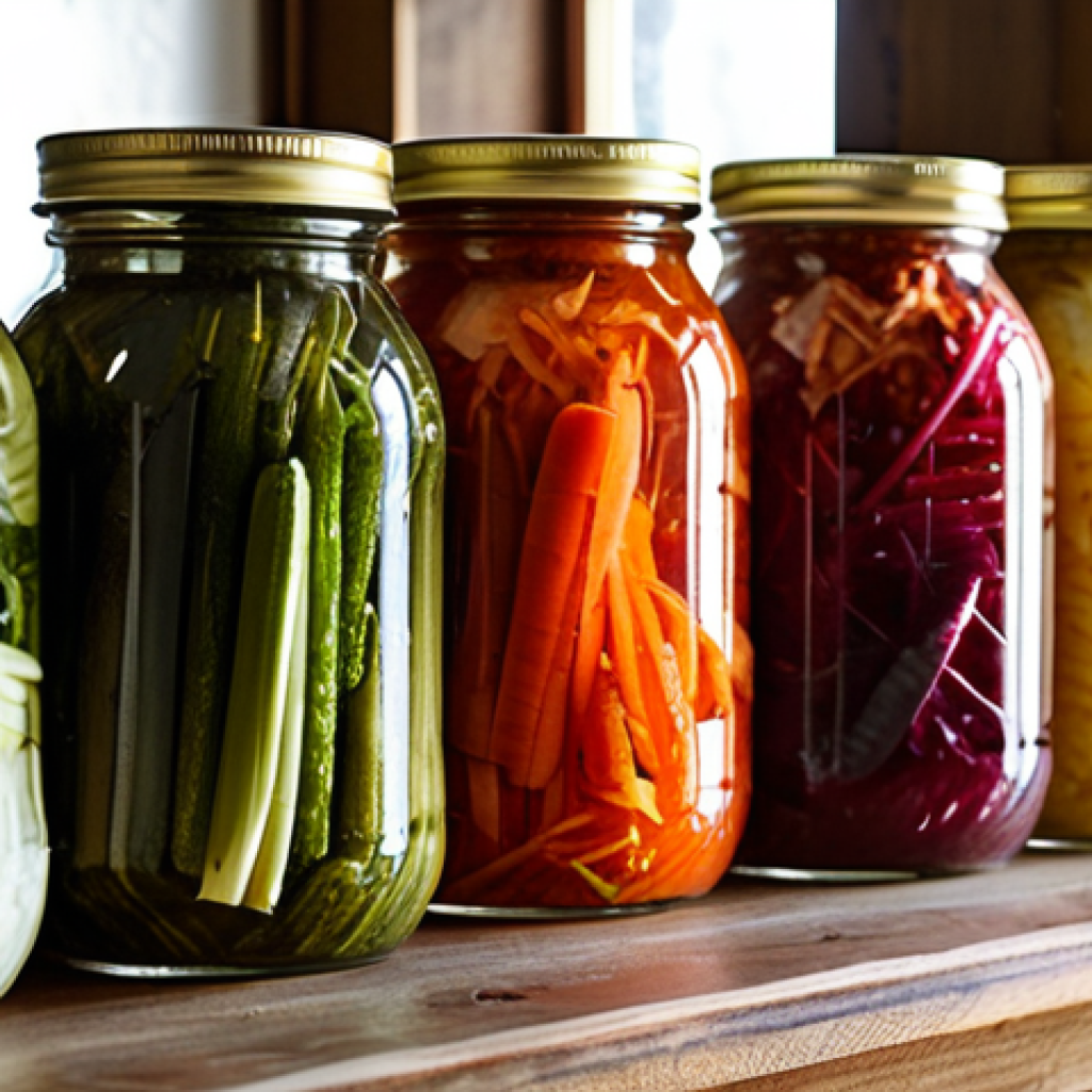 영양사와 식품 보존 기술 - Fermented Vegetables**

Prompt: "Close-up of a colorful assortment of homemade fermented vegetables ...