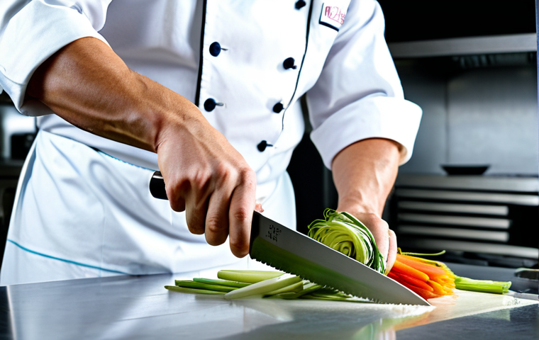 영양사 실기시험 꿀팁 - Precision Cuts**

A chef meticulously slicing vegetables in a professional kitchen, using a sharp Ja...
