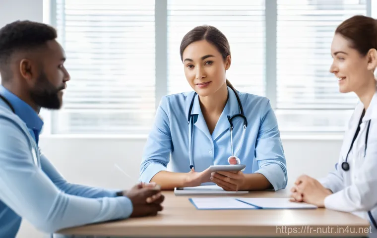 영양사로서 팀워크 강화하기 - **Prompt:** A bright and inviting, modern clinic waiting room or consultation space. In the foregrou...