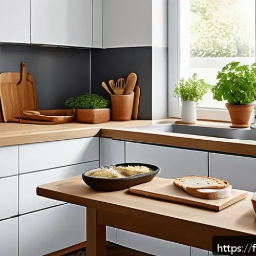 영양사와 음식 알레르기 관리 - A modern, clean French kitchen scene emphasizing allergy-safe cooking practices: separate cutting bo...